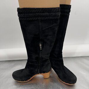 UGG Australia Rosabella Platform Black Suede Tall Wooden Heel Boots 9